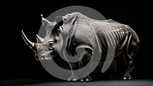 A stoic rhinoceros with a prominent horn embody
