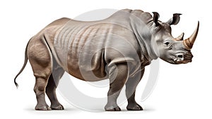 A stoic rhinoceros with a prominent horn embody photo