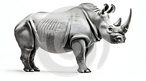 A stoic rhinoceros with a prominent horn embody photo