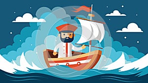 The stoic ship a true symbol of stoicism battled the wild sea with its unflappable captain at the helm.. Vector photo