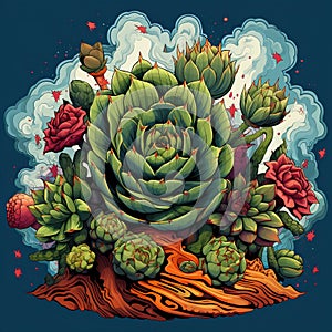 Stoic Succulent/Cactus Amidst Chaotic Storm