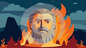 The stoics face remains serene and undisturbed even as the fire crackles and pops in the background.. Vector photo