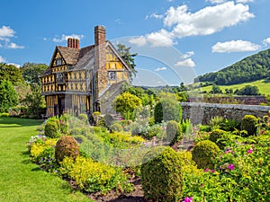 Stokesay Castle Gatehouse and garden, Shropshire, England.