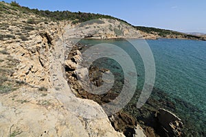 Stolac naturist stony beach on the island of Rab in Croatia