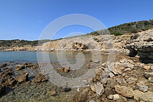 Stolac naturist stony beach on the island of Rab in Croatia