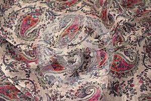 Stole in printed fabric with floral and abstract designs