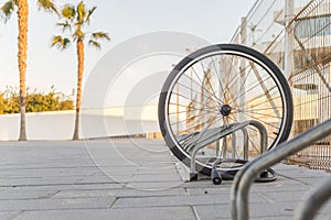 Stolen bicycle, Chained bicycle wheel, front wheel locked