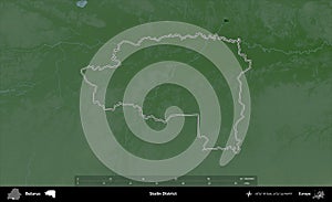 Stolin District outlined, Belarus. Physical