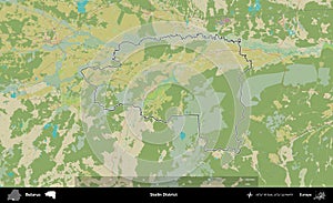 Stolin District outlined, Belarus. Topographic Humanitarian