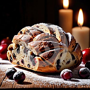 Stollen, traditional popular sweet dessert cake, christmas bread food photo