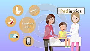Stomach Ache at Child. Pediatrician Consultation.
