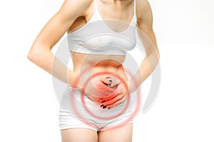 Stomach ache, woman with problem during menses photo
