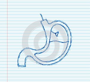 Stomach endoscopy. Endoscope in stomach through esophagus. sketch style. Vector illustration
