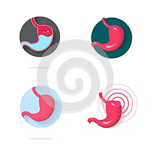 Stomach healthy icon vector and abdomen esophagus illness ache and pain or diarrhea disease 3d and flat cartoon illustration,