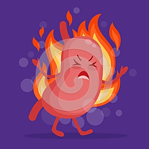 Stomach heartburn cartoon character in flat design. Epigastric burning concept vector illustration.