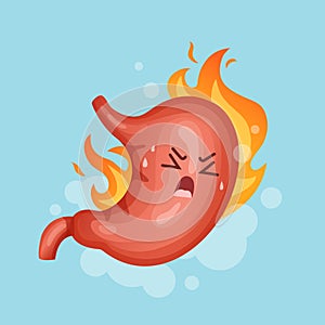 Stomach heartburn. Gastritis and acid reflux, indigestion and stomach pain problems vector concept photo