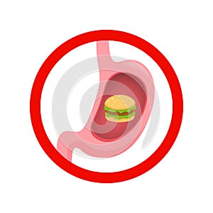 Stomach icon with sandwich inside. photo