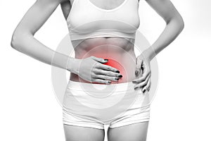 Stomach pain, woman with problem during menses photo