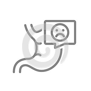 Stomach with sad face in speech bubble line icon. Disease gastrointestinal tract symbol