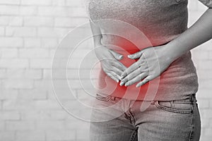 Stomachache causes of menstruation period, gastric ulcer, appendicitis or gastrointestinal system disease.