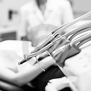 Stomatological instrument in dentists clinic close-up.