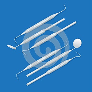 Stomatological instrument in the dentists clinic. Dental and medical instruments 3d vector illustration