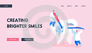 Stomatology Clinic Care Service, Dentistry Landing Page Template. Tiny Dentist Doctor Characters