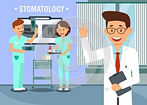 Stomatology Clinic Staff Flat Vector Illustration