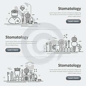 Stomatology and dentist service web header banner set