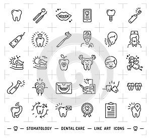 Stomatology icon Dental care logo. Dentistry thin line art icons photo