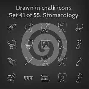 Stomatology icon set drawn in chalk