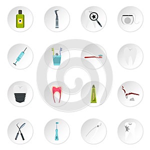 Stomatology icons set, flat style