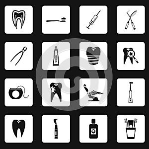 Stomatology icons set in simple style