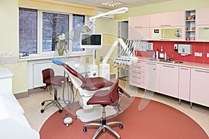 Stomatology interior of modern dental clinic with professional