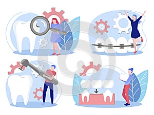 Stomatology, orthodontics, dental care concept. flat vector illustration