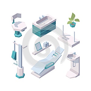 Stomatology. Professional healthy medical healthcare clinic tools clinical dental chair furniture vector isometric