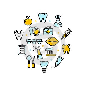 Stomatology Round Design Template Thin Line Icon. Vector