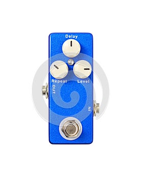 Stomp box electric guitar signal delay effects foot pedal isolated on white background with clipping path