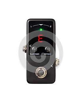 Stomp box electric guitar signal tuner effects foot pedal isolated on white background with clipping path