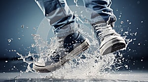 Stomp Knockdown Aesthetic Water Sneakers In Blue Jeans And Black Boots