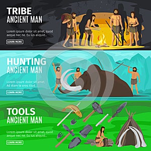 Stone age caveman evolution banners