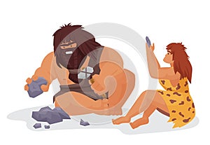 Stone age couple with rocks