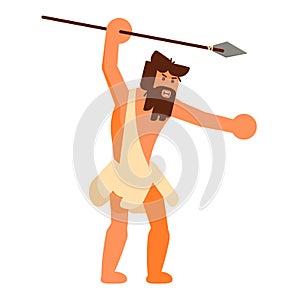 Stone age human icon isolated on white background. Vector illustration. Homo sapiens hunter man