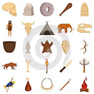 Stone age icons set, flat style