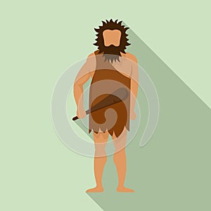 Stone age man icon, flat style