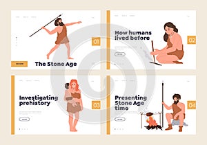 Stone age prehistory and tribal neanderthal people investigation and studying landing page