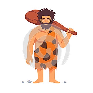 Stone age primitive man in animal hide pelt