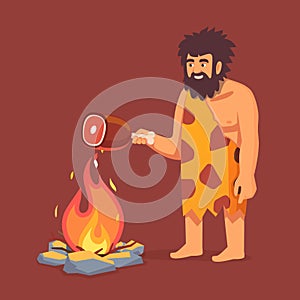 Stone age primitive man in animal hide pelt photo