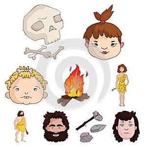 Stone age set icons in cartoon style. Big collection of stone age vector symbol stock illustration