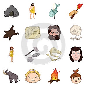 Stone age set icons in cartoon style. Big collection of stone age vector symbol stock illustration